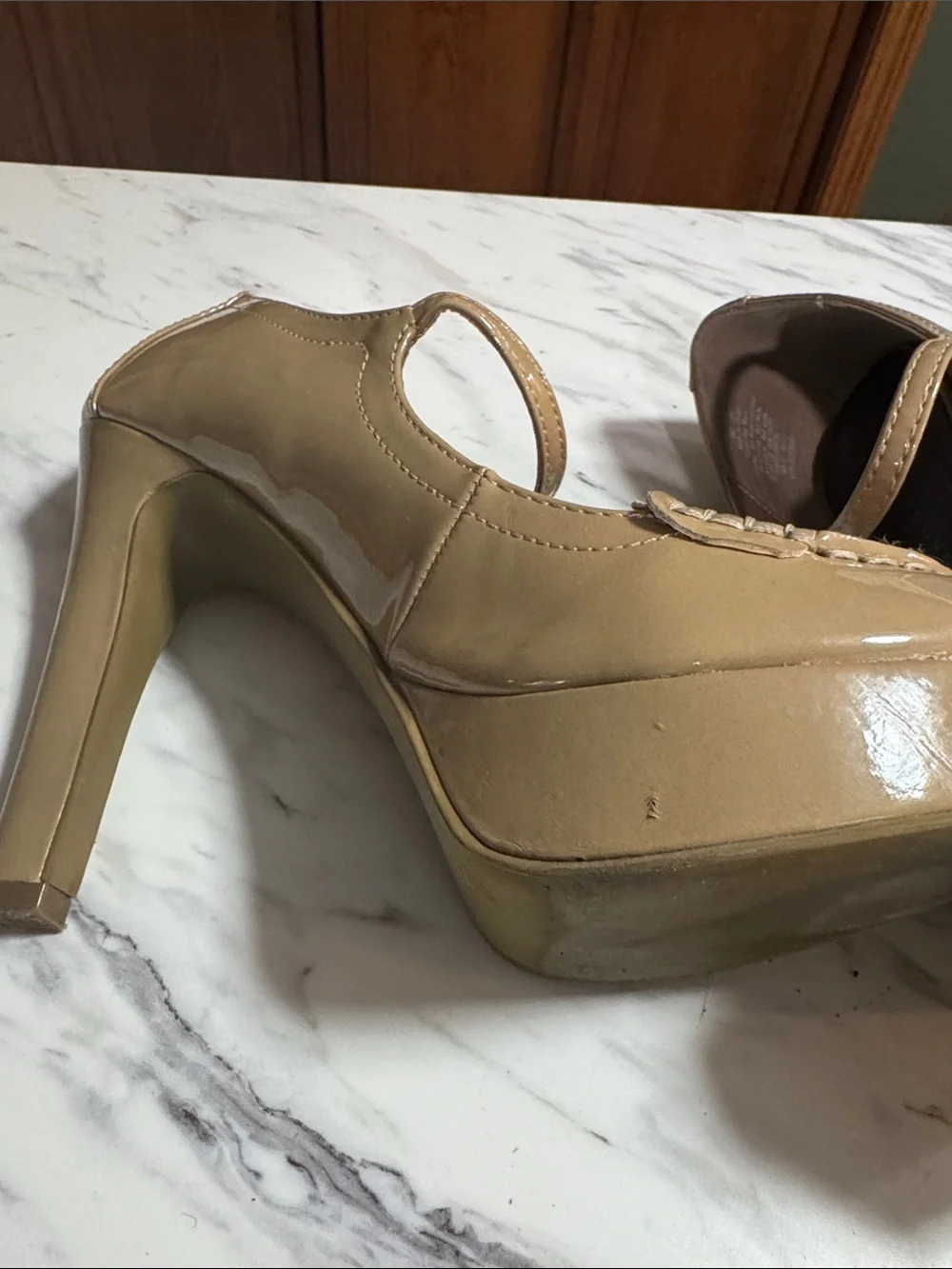 LC Lauren Conrad Patent Mary Jane Platform Heels in Tan